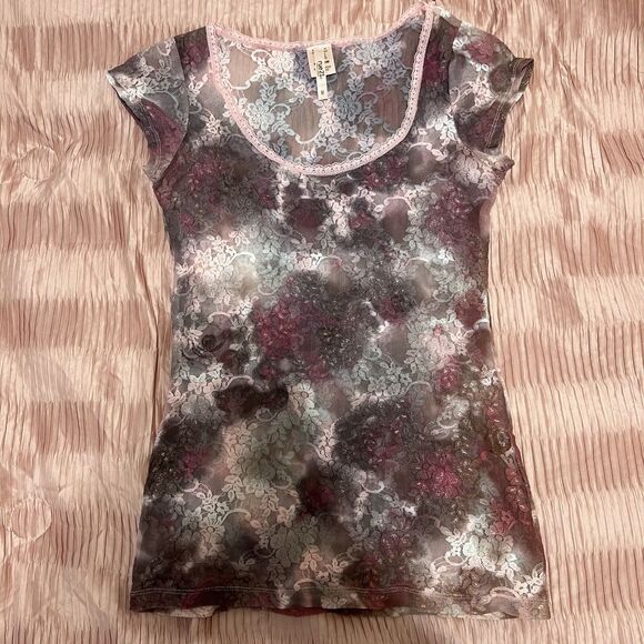 Rue 21 Purple And Pink Lace Top Short Sleeve Size M Fairy Whimsigoth - Picture 1 of 12